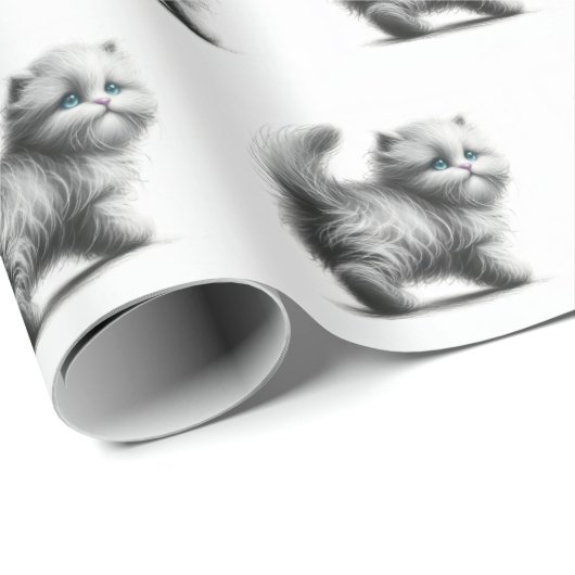 Kitten Sketch auf Weiß Geschenkpapier (Rolleneckpunkt)