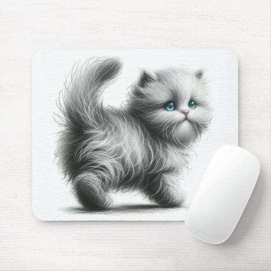 Kitten Sketch auf Weiß Mousepad (Mit Mouse)