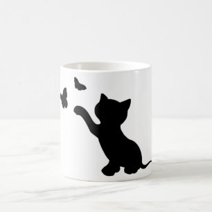 KITTEN SPIELEN MIT SCHALTFLÄCHEN KAFFEETASSE