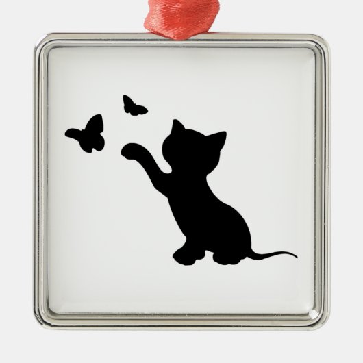 KITTEN SPIELEN MIT SCHALTFLÄCHEN SILBERNES ORNAMENT (Vorne)