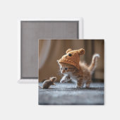 Kitten spielt mit einer kleinen Maus Magnet (Vorderseite/Rückseite)