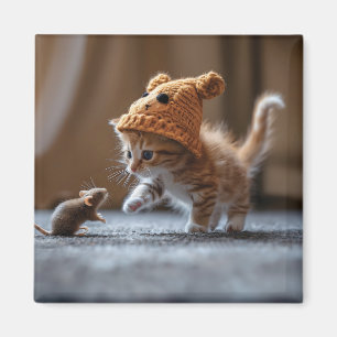 Kitten spielt mit einer kleinen Maus Magnet