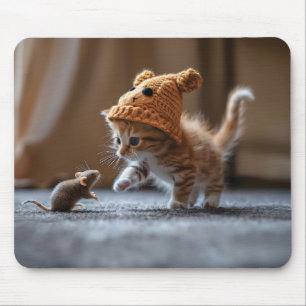 Kitten spielt mit einer kleinen Maus Mousepad