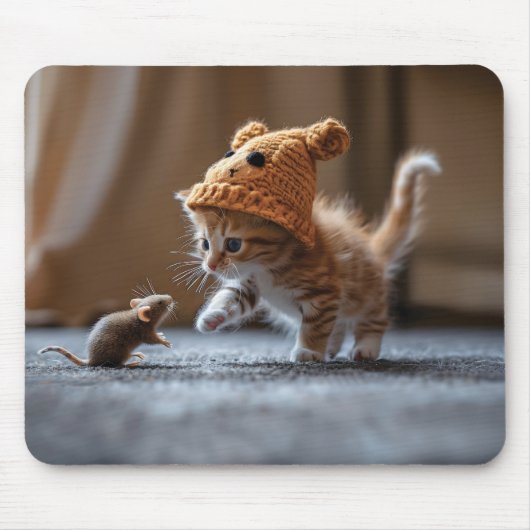 Kitten spielt mit einer kleinen Maus Mousepad (Vorne)