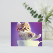 Kitten springt in einen Teacup - Katzenpostkarte Postkarte (Stehend Vorderseite)
