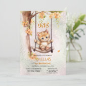 Kitten Swing 1. Geburtstag Party Einladung (Stehend Vorderseite)