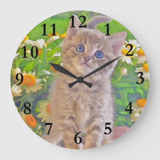 Kitten und Blume Große Wanduhr (Vorderseite)