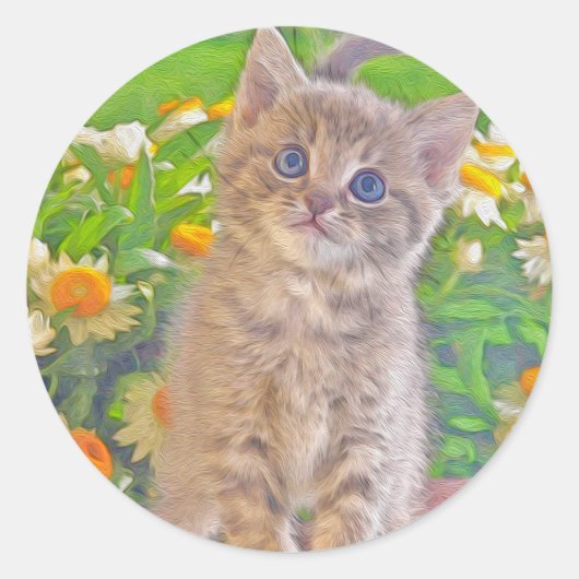 Kitten und Blume Runder Aufkleber (Vorderseite)