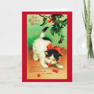Kitten und Christmas Holly Karte