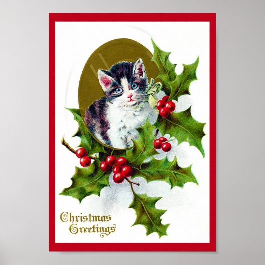 Kitten und Christmas Holly Poster (Vorne)