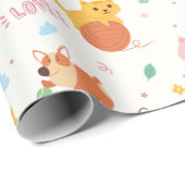 Kitten und Corgi Puppy Geschenkpapier (Rolleneckpunkt)