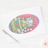 KITTEN UND EASTER EGG BASKET, CAT-STICKER OVALER AUFKLEBER (Umschlag)