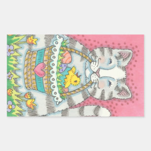 KITTEN UND EASTER EGG BASKET, CAT-STICKER RECHTECKIGER AUFKLEBER