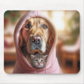 Kitten und Golden Retriever in Rosa Hoodie Mousepad (Vorne)