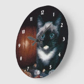 Kitten und Kürbis zu Halloween Große Wanduhr (Winkel)