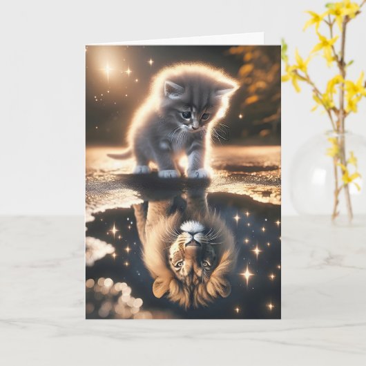 Kitten und Löwe zum Geburtstag Karte (Gelbe Blume)