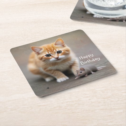 Kitten und Maus Rechteckiger Pappuntersetzer (angewinkelt)