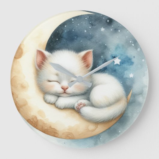 Kitten und Mond Große Wanduhr (Vorderseite)