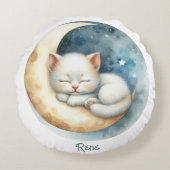 Kitten und Mond Rundes Kissen (Vorderseite)