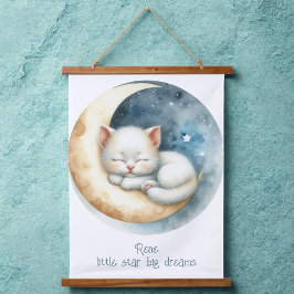 Kitten und Mond Wandteppich Mit Holzrahmen