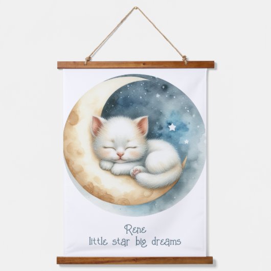 Kitten und Mond Wandteppich Mit Holzrahmen (Vorderseite)