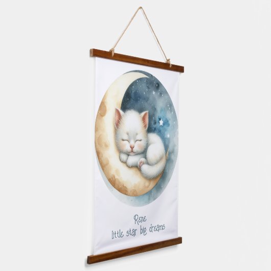 Kitten und Mond Wandteppich Mit Holzrahmen (Gewinkelt)