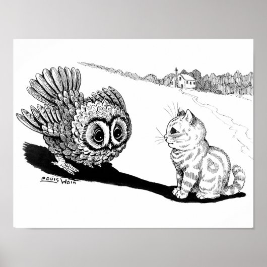 Kitten und Owl, Louis Wain Poster (Vorne)