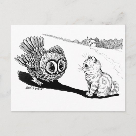 Kitten und Owl, Louis Wain Postkarte (Vorderseite)
