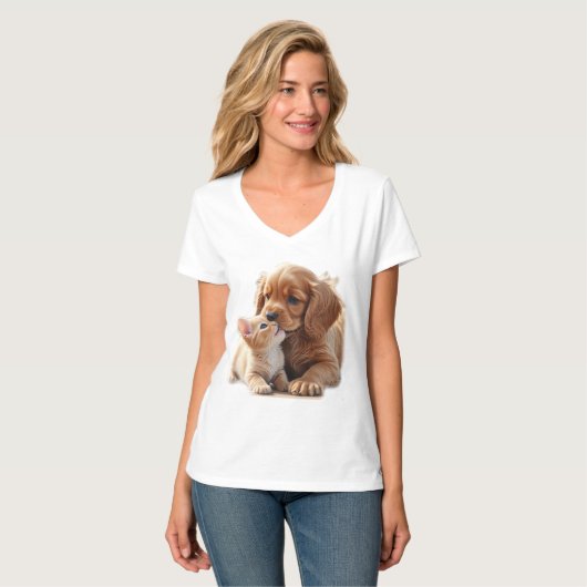 Kitten und Welpe T-Shirt (Vorderseite Vollansicht)