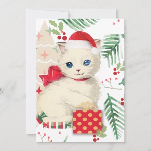 Kitten Vintage Weihnachtskarte Feiertagskarte (Vorderseite)