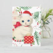 Kitten Vintage Weihnachtskarte Feiertagskarte (Stehend Vorderseite)