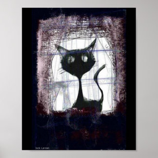 Kitten Watching Rain from Window ..art poster