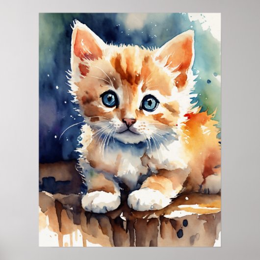 Kitten Watercolor Wall Poster (Vorne)