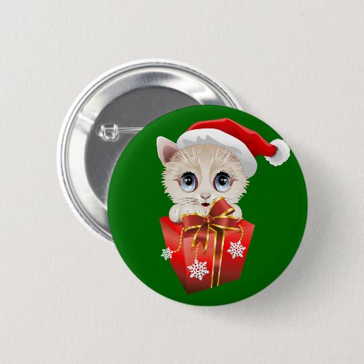Kitten Weihnachten Weihnachten mit Geschenk Button (Vorne & Hinten)