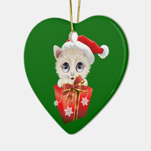 Kitten Weihnachten Weihnachten mit Geschenk Keramik Ornament (Links)