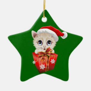Kitten Weihnachten Weihnachten mit Geschenk Keramik Ornament