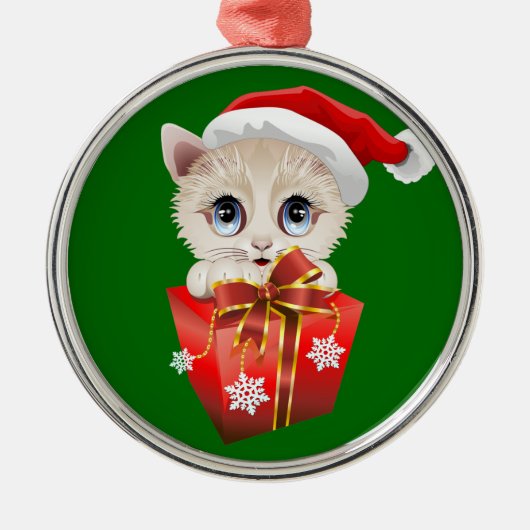 Kitten Weihnachten Weihnachten mit Geschenk Ornament Aus Metall (Vorne)
