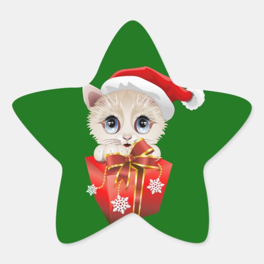 Kitten Weihnachten Weihnachten mit Geschenk Stern-Aufkleber (Vorderseite)