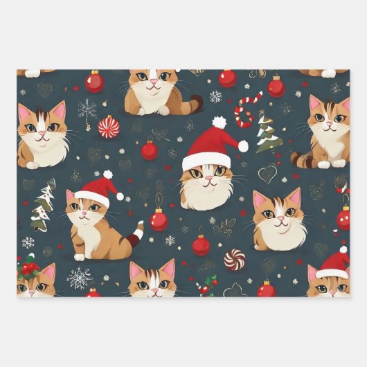 Kitten Weihnachtswrapping Paper Sheets Geschenkpapier Set (Vorderseite)