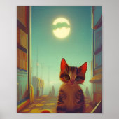 Kitten with big eyes full moon cracked shadow poster (Vorne)