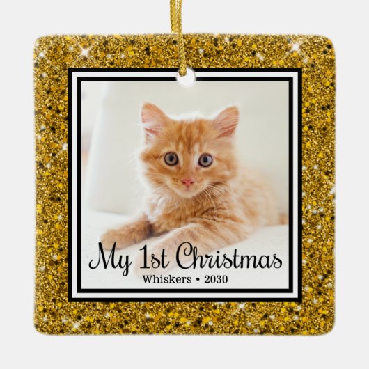 Kitten's 1. Weihnachts 2 Foto Keramikornament (Vorderseite)