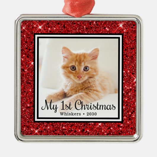 Kittens 1. Weihnachtsfest-Foto Ornament Aus Metall (Vorne)