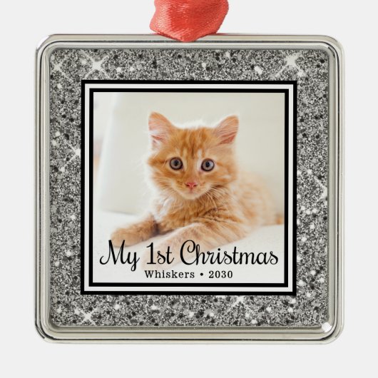 Kittens 1. Weihnachtsfest-Foto Ornament Aus Metall (Vorne)