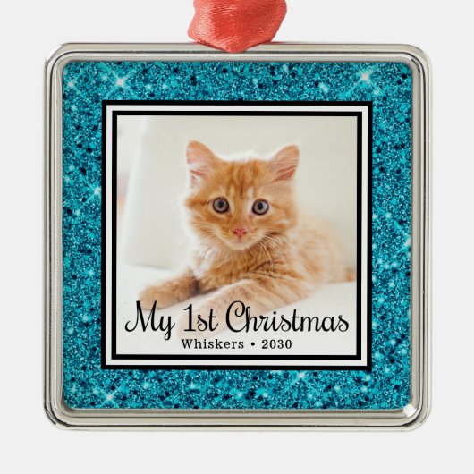 Kittens 1. Weihnachtsfest-Foto Ornament Aus Metall (Vorne)