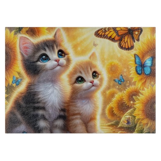 Kittens and Sunflowers Cutting Board Schneidebrett (Vorderseite)