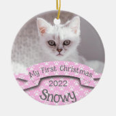 Kitten's erste Weihnachts-Rosa-Pfote drucken Keramik Ornament (Vorne)