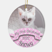 Kitten's erste Weihnachts-Rosa-Pfote drucken Keramik Ornament (Links)
