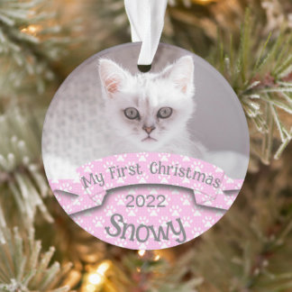 Kitten's erstes Weihnachts-Pink-Pfoten Print-Foto Ornament