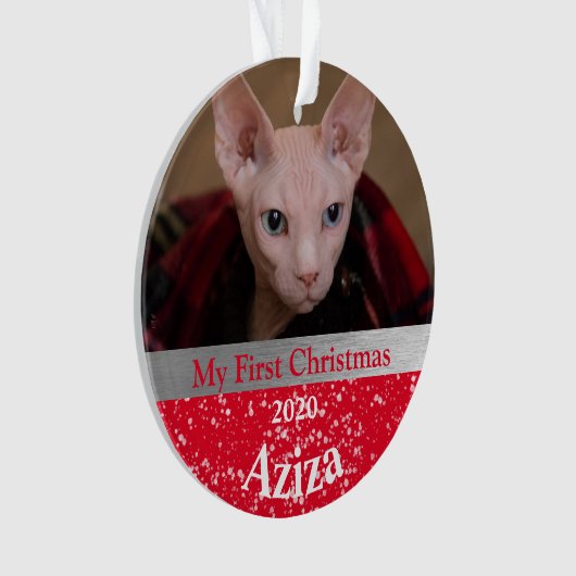 Kitten's First Christmas Foto Ornament (Vorderseite)
