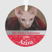 Kitten's First Christmas Foto Ornament (Rückseite)